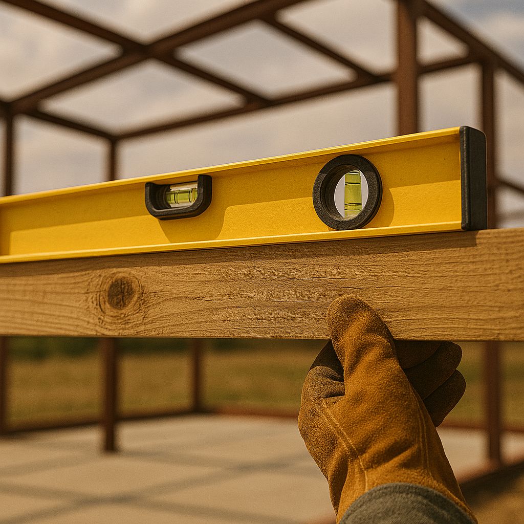 Sanding wood frame for smooth surface in barndominium
