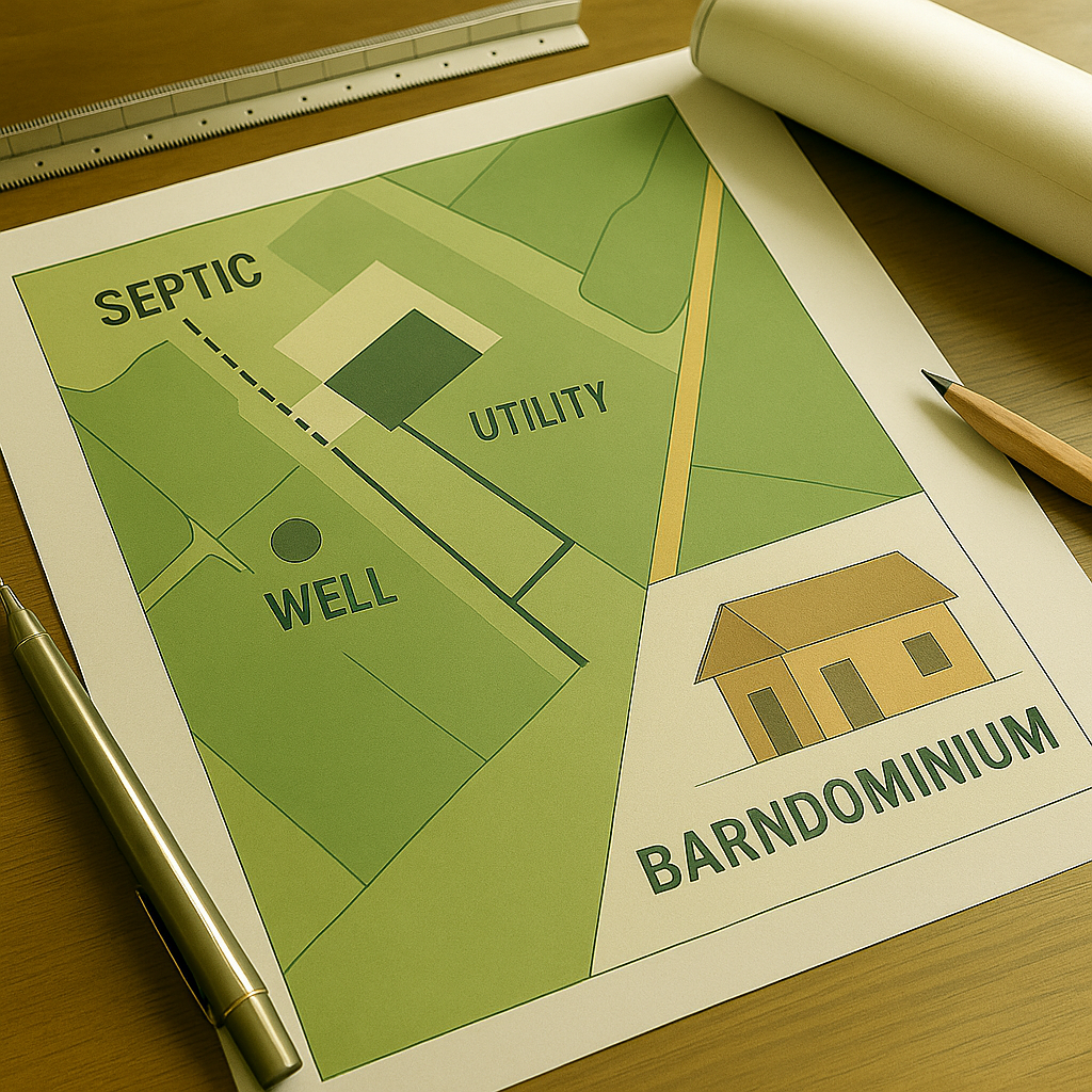 rural barndominium site-plan utilities diagram