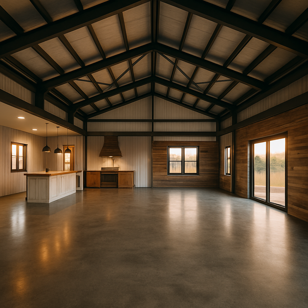 Finished open-concept barndominium
