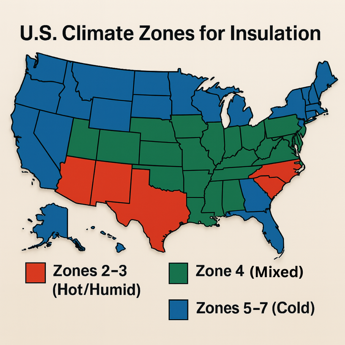 U.S. map of climate zones color-coded