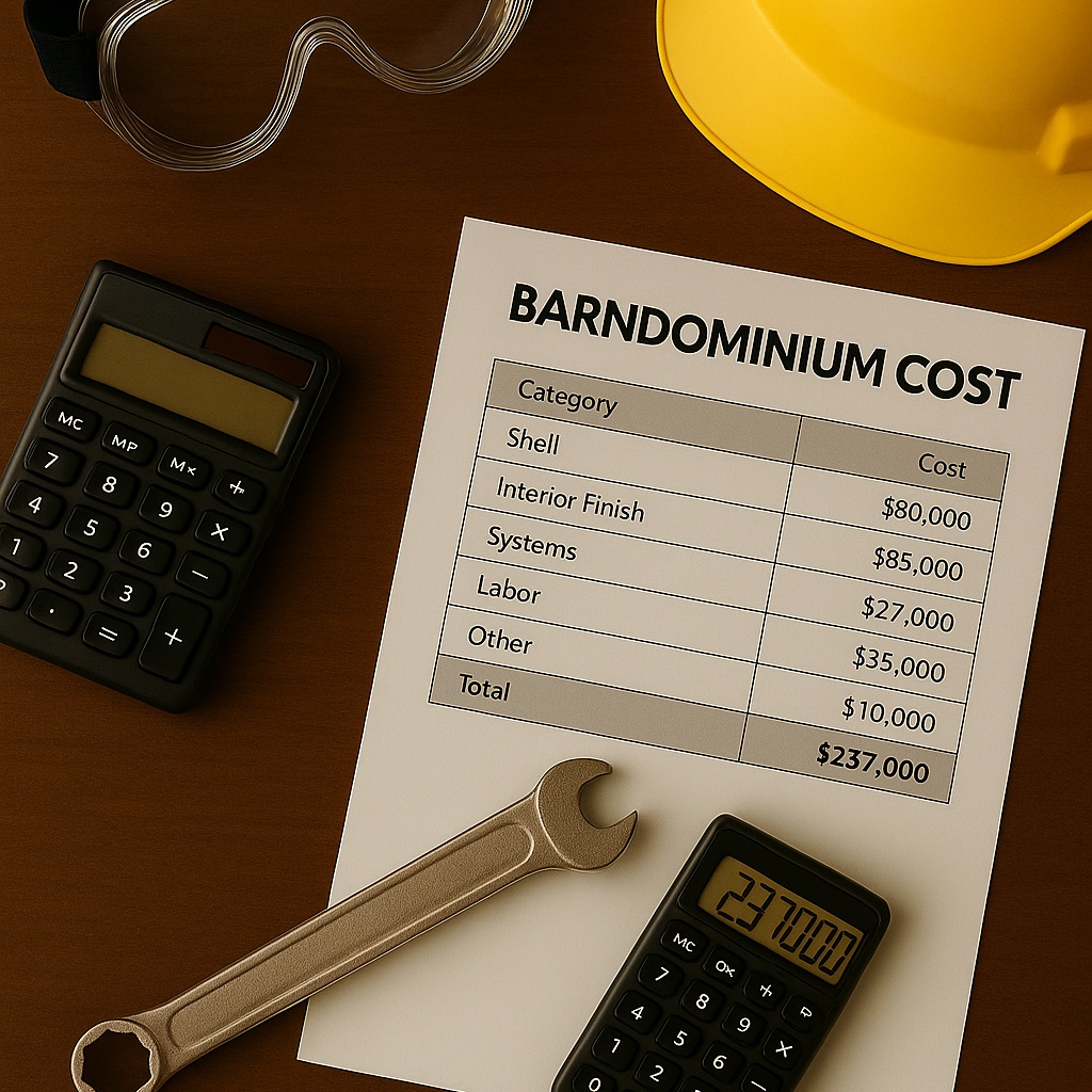 Barndominium budgeting flat-lay